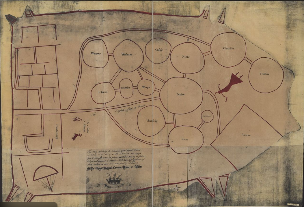 Historical map showing indigenous town structure