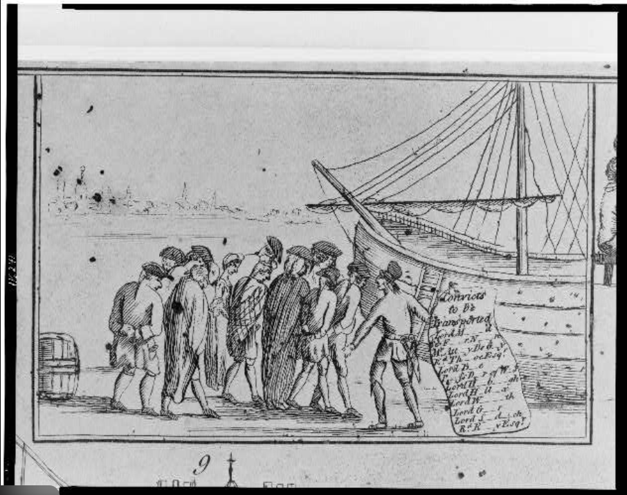 Historical engraving showing enslaved people being transported
